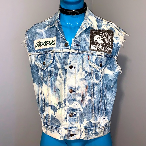 Punk Bleached Vintage Denim Vest - Picture 3 of 7